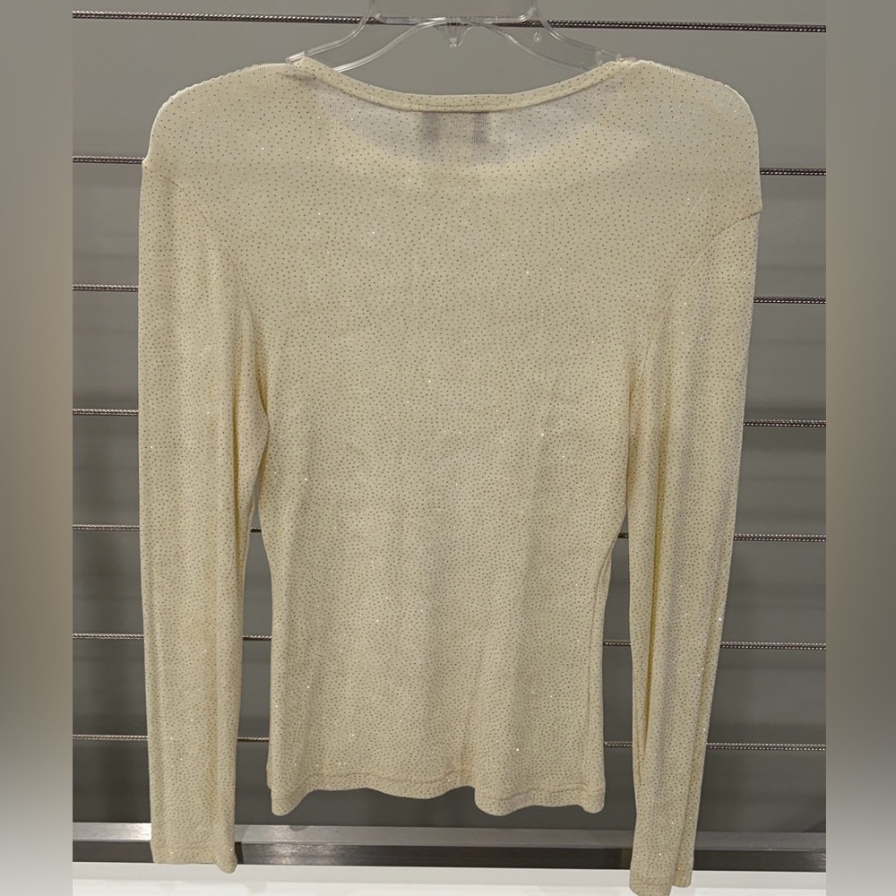 Kay Celine•Cream Rhinestone Y2K •Fitted Ribbed Top - Picture 3 of 8